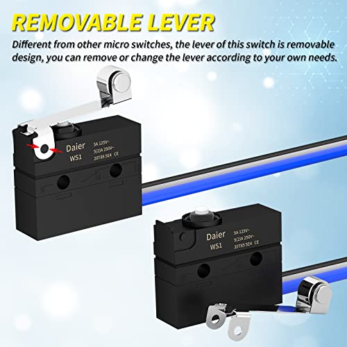 Joinfworld Micro Switch With Lever Waterproof Ip67 Sealed Roller Lever Limit Switch Spdt 3 Pin Pre-Wired Micorswitch 5A 250Vac -2Pc #TOP2