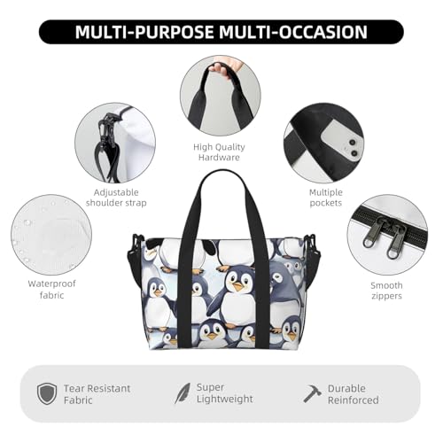 Travel Duffel Bag for Women, Large Shoulder Weekender Overnight Bag, Sport Gym Bag for Men, Carry On Tote Bags, many Cute Baby Penguins Sketch Luggage Bag for Travel Essentials4