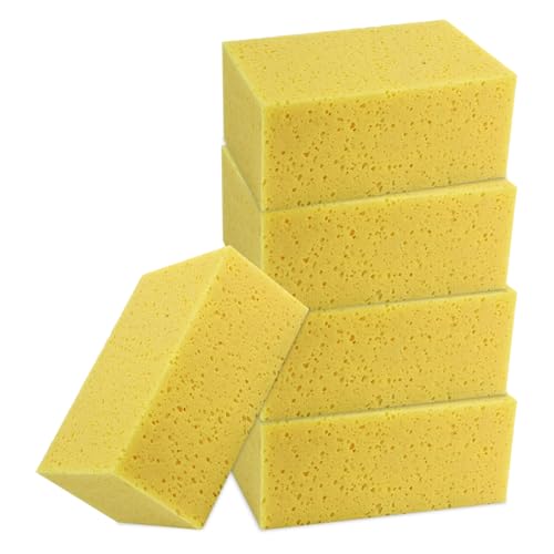 Fkewp 5 PCS Car Wash Sponges, 8.5"×4.4"×3.5" Extra Large Cleaning Sponge Thick Washing Pad, Scratch-Free Soft Cleaning Foam Pad for Vehicle Kitchen Bathroom, Car Accessories (Yellow)