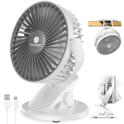HOMEBASIC Rechargeable Mini Clip Fan, 3 Speed USB Fan with 360° R...