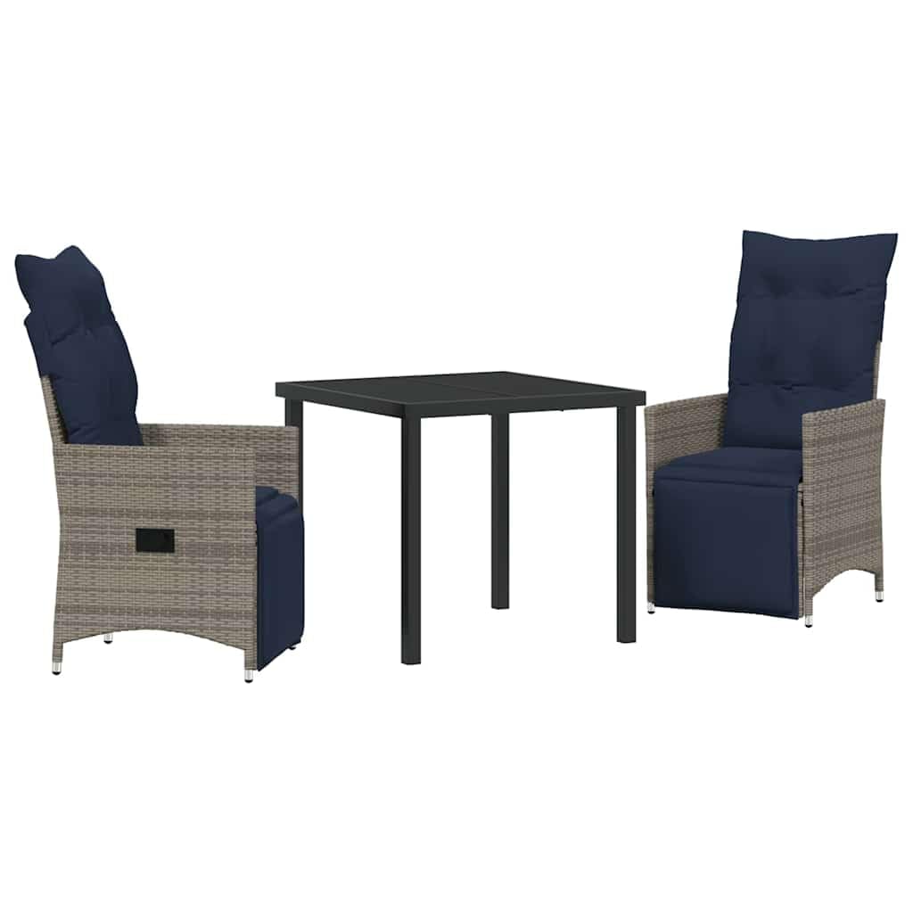 Salon de jardin rotin PE gris haut de gamme coussins marine