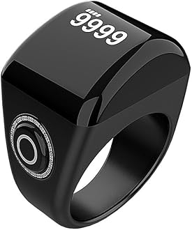Qomkky Smart Ring, Muslim Digital Azan Alarm Clock, Digital Tasbih Finger Counter with OLED Screen, Waterproof, APP Support Counter Smart Ring (20mm)