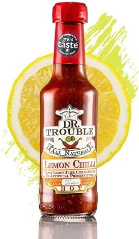 Dr Trouble Lemon Chili Hot Sauce 4.2 Fl OZ (125ml) - Organic, Handmade Lemon Pepper Chili Sauce with Africa's Finest Ingredients | 100 Days Sun Dried Gluten Free, Vegan Friendly Hot Chili Sauce for Dips & BBQ