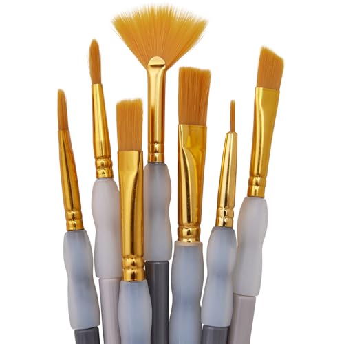 KINGART 7-Piece Studio Golden Nylon Artist Brush Collection with Zippered Carrying Case – Versatile Synthetic Paint Brushes for Acrylic, Watercolor, Oil, Tempera, Gouache, and Face Painting DIY