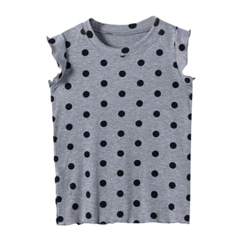 4-10 Years Girls Ploka Dots Ruffle Sleeveless T Shirt Kids Summer Cute Graphic Tops Loose Crewneck Casual Tees4