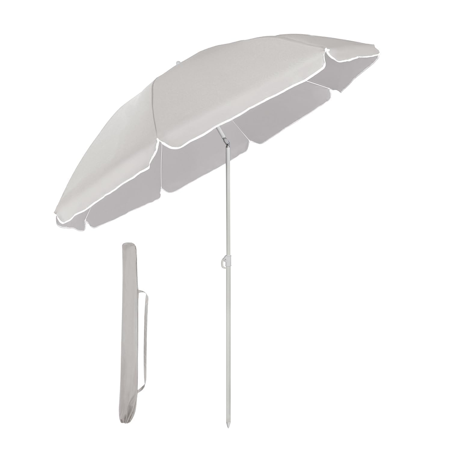 Sekey 1.8m Beach Parasol with Carry Bag, UPF 50+ Portable Garden Umbrella, Height Adjustable & Tilt Function for Balcony, Patio, Pale Grey