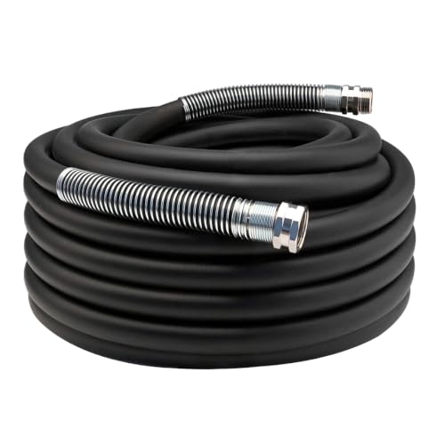 Image of Guitrees 2026 Upgraded Garden Hose 75FT x 5 /8 inch, Heavy Duty Rubber Water Hose with Five Layered Braiding, Swivel male and female Nickel-plated Brass Fittings, 1000PSI Burst, 300PSI Working (Black)