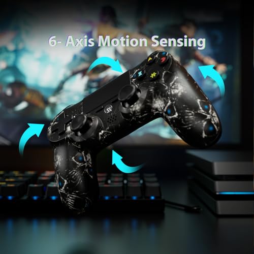 Image of Controller for PS4, Wireless Controller 2 Pack for Sony PlayStation 4 /Slim /Pro, with 6-Axis Motion Sensor /Double Vibration /Touch Pad /Speaker & 3.5mm Audio Jack /800mAh Battery /USB-C Cable, Blue + Black