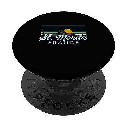 St. Moritz Retro Clothes & Gear - St. Moritz Souvenir PopSockets Swappable PopGrip, Black