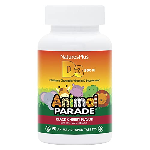 Naturesplus Animal Parade Vitamin D3 Children’s Chewables - Black Cherry Flavor - 90 Animal-Shaped Tablets - Gluten Free, Vegetarian, Hypoallergenic - 90 Servings #TOP4