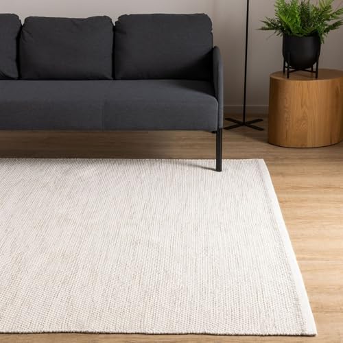 Interiyou handgewebter Baumwollteppich Riga - 60x120 cm Creme - Handwebteppich für Wohnzimmer, Schlafzimmer - 100% Handarbeit Naturfaser Teppich Flachgewebe
