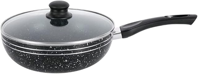 GonZalo GraCia. Non Stick Aluminium Black Wok Stir Fry Pan with Transparent Glass Lid Induction Cooking Range - Easy to Use, Ergonomic Handle for Secure Grip (Non Stick 24 cm)