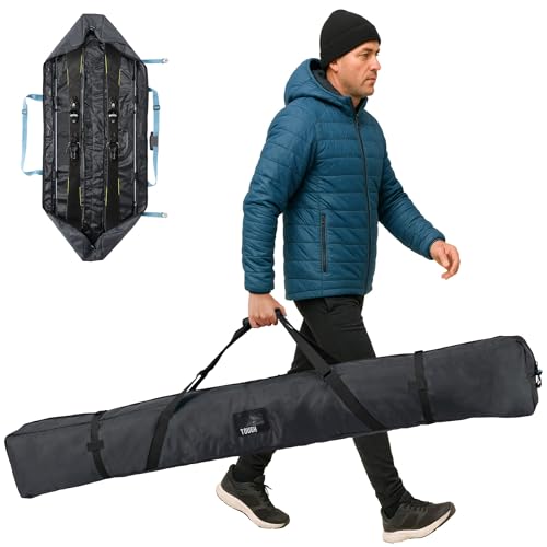 Tough Outfitters Ski Bag for Men and Women - Ski Bag for 1 Pair of Skis and Poles with Zipper, 2 Straps with Buckles and Carrying Handle - 2 Sizes