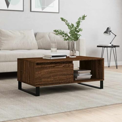 Table basse en chêne marron de salon, finitions soignées et piètement métallique - 3
