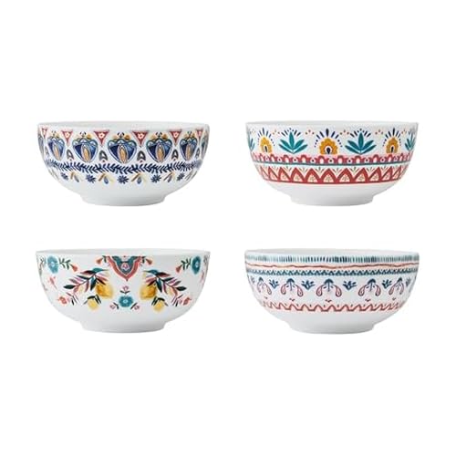 Mikasa Painted Medallion Set of 4 Bone China All Purpose Soup Cereal Bowl, 18 Ounces