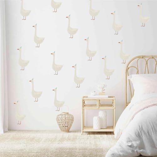Image of White Goose Wall Stickers for Kids Bedroom - 4 Sheets 16 Pcs Cute Party Goose Decals Peel and Stick Baby Nursery Boho Wall Art for Boys Girls Playroom Bedroom Gift