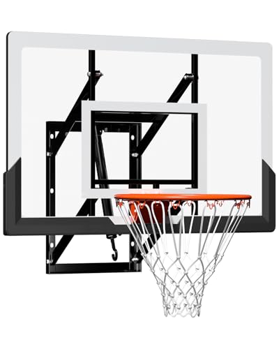 Wall Mounted Basketball Hoop 45in Basketball Hoop with Shatterproof Backboard, 7.5FT-10FT Height Adjustable，mountable Garage Mounted Outdoor