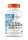 Doctor's Best, Trans-Resveratrol de alta potencia, 600 mg, 60 Cápsulas veganas, Probado en Laboratorio, sin Gluten, sin Soja, Vegetariano