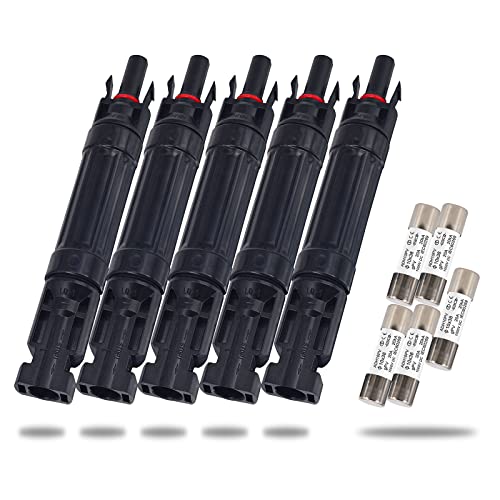 Leehitech 15A Solar Fuse Holder Inline with Male and Female Connector for Solar Panel and Solar Controller, Waterproof Solar Fuse Connector, Solar Surge Protection Device 5pcs