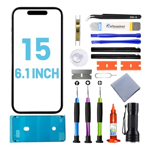 Tpyag for iPhone 15 Screen Replacement, Glass Replacement for iPhone 15 6.1 inch, Screen Repair Kit with Waterproof Adhesive(NO OLED & Touch Digitizer)