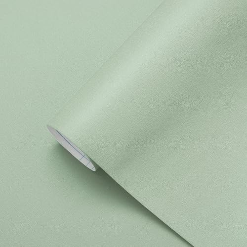 Yasinet Light Green Peel and Stick Wallpaper Green Contact Paper Sage Green Self Adhesive Removable Wallpaper Textured Solid Color Wall Paper for Wall Covering Countertop Table Vinyl 17.7 x118