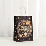 Jotekonoby Bolsas festivas de caramelos, paquete de 12 bolsas de papel reutilizables de Navidad en negro y dorado para decoración navideña y distribución de dulces (039-4)