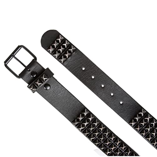 Snap On Oil Tanned Three Row Punk Rock Star Distressed Black Studded Full Grain Cowhide Leather Belt4