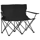 vidaXL Campingstuhl 2-Sitzer Klappbar Faltstuhl Klappstuhl Anglerstuhl Gartenstuhl Regiestuhl Stuhl Getränkehalter Stahl Stoff Schwarz