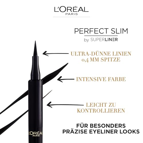 L'Oréal Paris Eyeliner mit präziser Filzspitze für den perfekten Lidstrich und unwiderstehliches Augen Make-up, Super Liner Perfect Slim, Nr. 1 Intense Black (Intensives Schwarz), 1 Stück
