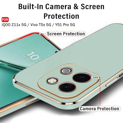 Image of TheGiftKart Luxurious Golden-Plated Back Cover Case for iQOO Z11x 5G / Vivo T5x 5G / Y51 Pro 5G | Raised Lips for Camera & Screen Protection | Shockproof Design | Stylish Back Cover Case (TPU, Green)
