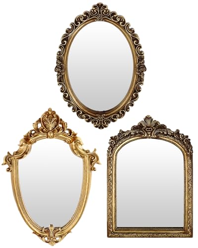 Wonderjune 3 Styles Vintage Gold Mirror Set Wall Decorative, Vintage