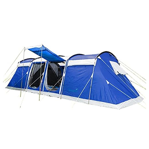 skandika Montana Protect 8 - Tienda campaña - túnel - 4 cabinas - 700x310cm - Suelo Cosido en Forma de bañera - Columna Agua 5000 mm (Azul)