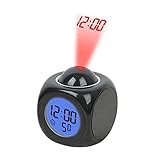 Drillpro Multifunction LCD Digital Projection Alarm Clock, LED Alarm Clock with Temperature Display/Voice Talking/Sleep Timer / 9 X 9 X 10.5CM Black