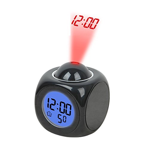 Drillpro Multifunction LCD Digital Projection Alarm Clock, LED Alarm Clock with Temperature Display/Voice Talking/Sleep Timer / 9 X 9 X 10.5CM Black
