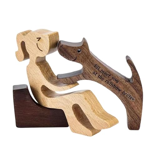 Señoras y perros estatua de madera escultura de madera figuras de perros adornos mujer de madera perro modelo de corte de madera tallada a mano perro estatua humana para hombres mujeres