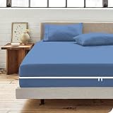 D.N.G BEDDINGS DNG 4 Piece Zipper Sheet Set, Twin Size - Include (1 Zipper Fitted Sheet, 1 Flat Sheet and 2 Pillowcase) 6 Inch Deep Pocket, 800 TC, 100% Egyptian Cotton, Solid Medium Blue Color.