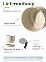 LE TAUCI Keramik Blumentopf Groß 30 cm mit Untersetzer, Großer Pflanzkübel für Außen & Innen, mit Drainageloch, Netz, Unglasiert & Atmungsaktiv, Modern für Terrasse – Sand-Beige – Ansicht 4