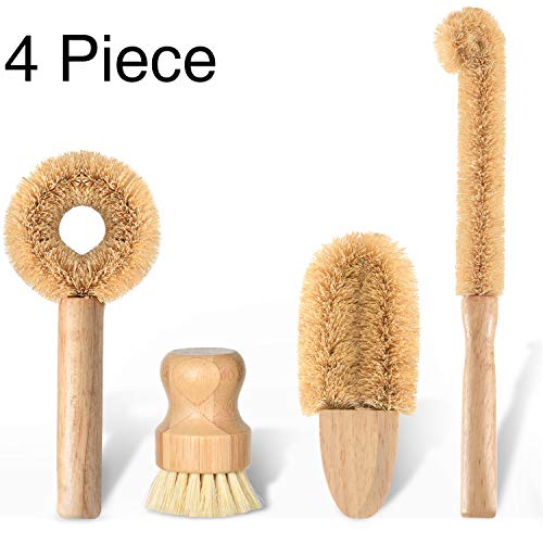 Subekyu Kitchen Scrub Brush Set of 4, All Natural Cleaning Brushes for Dish/Bottle/Vegetable/Pan/Pot