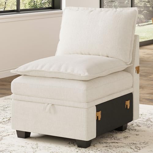 Belffin Single Seat Module Armless Sofa with Storage for Chenille Modular Sectional Sleeper Sofa Pullout Couch, Beige Beige Single Seat Module