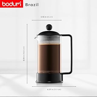 Bodum French Press Brazil - 350ml / 3 Tasses Cafetière à Piston - Verre Résistant & Filtre Acier Inox - Sans BPA Lavable au Lave-Vaisselle - Cafetière Classique - Fabriquée au Portugal
