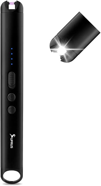 SUPRUS Candle Lighter with LED Torch Arc Windproof Flameless Lighter USB Rechargeable Lighter with LED Battery Display for Candle, Fireworks, BBQ, Kitchen, Grill (Black)