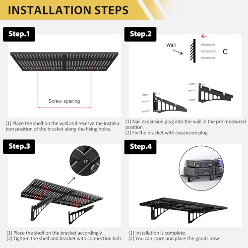 Heavy Duty Garage Storage Rack - 2 Pack 1.6x4ft Wall Shelves, Floating Shelves with 560lbs Capacity by Towallmark - Image 6