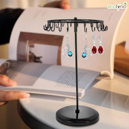 Image of ecofynd 24 Hooks Metal Rotating Jewelry Organizer Stand, 14-Inch Durable & Rust-Resistant Display Earring, Necklace, Bracelets, Chain, Rings Collection Hanging Holder, Perfect for Home & Travel(JS005)