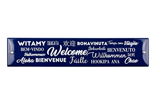 Plaque émaillée Bienvenue tôle bombée pour accueil signalétique de maison ou hôtel