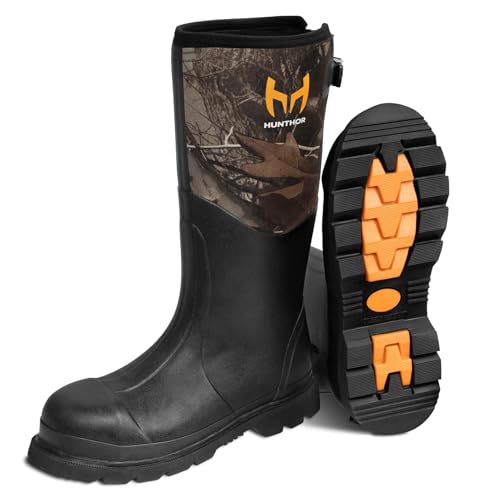Image of Hunthor Steel Toe Rubber Work Boots, Puncture-Proof with Steel Shank