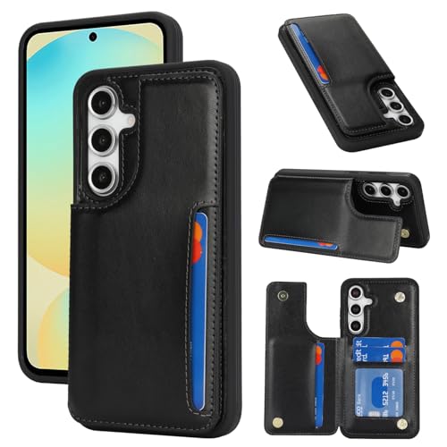 Étui portefeuille S24 FE en cuir noir avec porte-cartes iCoverCase