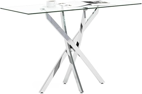 Miniatura 3 de Mesa consola de vidrio templado con patas cromadas, moderna mesa de sofá estrecha para entrada de pasillo (plateado, 39 x 18 x 30 pulgadas)