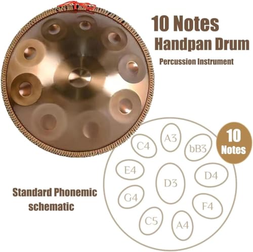 Handpan Steel Drum 10 notas em D menor tambor de aço 22 polegadas instrumento de percussão com Handp