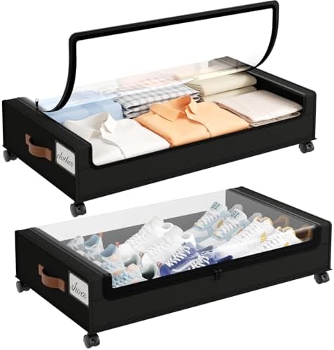 Yecaye Under Bed Storage with Wheels, 2 Pack Under the Bed Storag...
