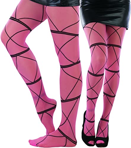 Image of ToBeInStyle Women's Strappy Zig Zag Lace Up Bandage Print Fashion Goth Tights